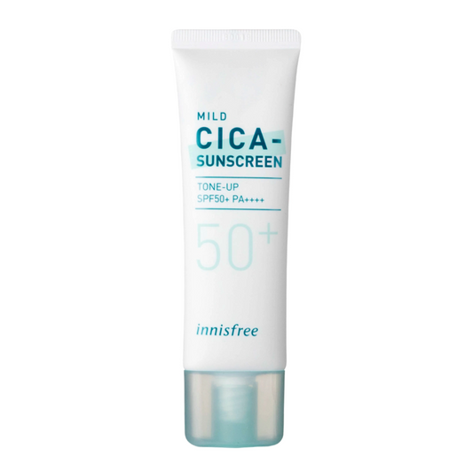 Innisfree Mild Cica Sunscreen SPF50+ Veido kremas nuo saulės su Azijos centelėmis